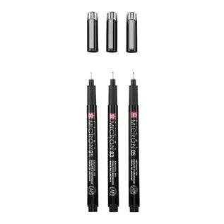 Sakura Pigma Micron Black Edition set + gratis etui | 3 pennen, zwart