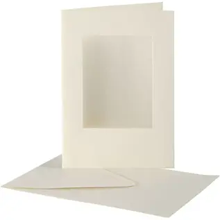 Passepartout Kaarten, afmeting kaart 10,5x15 cm, gatgrootte 6,5x8,8 cm, 10 sets, off-white