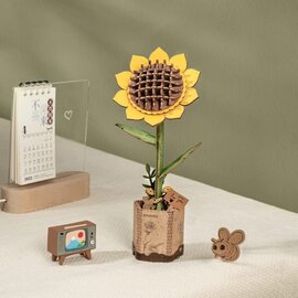 DIY Houten Bloem Sun Flower, Zonnebloem, Robotime, 9,5×8,5x23cm