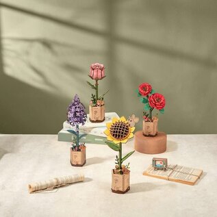 DIY Houten Bloem Sun Flower, Zonnebloem, Robotime, 9,5×8,5x23cm