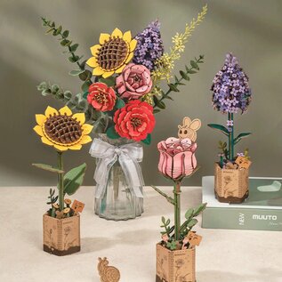 DIY Houten Bloem Lilac, Lila Sering, 7,5x7x22,5cm