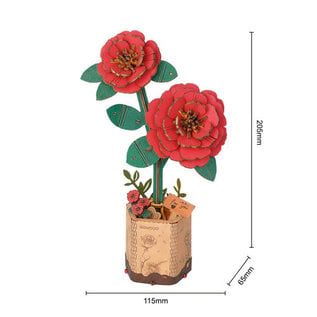 DIY Houten Bloem Red Camellia, Rode Camelia, Robotime, 11,5×6,5×20,5cm