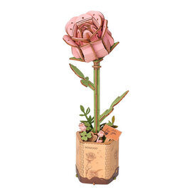 DIY Houten Bloem Pink Rose, Roze Roos, Robotime, 8,5×6,5x21cm