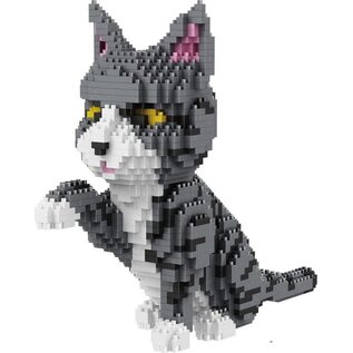 Balody Grijs witte kat - Nanoblocks / miniblocks - Bouwset / 3D puzzel - 1300 bouwsteentjes