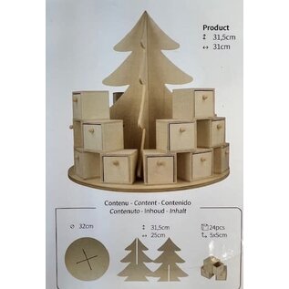 Houten adventkalender met 24 doosjes