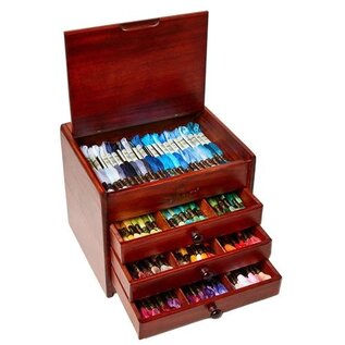 Houten vintage DMC kast met lades + 120 strengen Mouliné