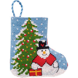 Permin Snowman with tree Stocking 7x8cm
