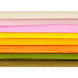 Set van 8 rollen crêpepapier Wit/Roze/oranje/Geel/Groen 25 cm x 60 cm