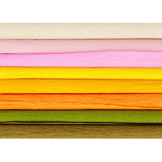 Set van 8 rollen crêpepapier Wit/Roze/oranje/Geel/Groen 25 cm x 60 cm