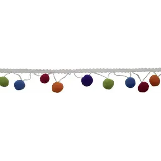 Pompons slinger multicolor, wit lint, 1m