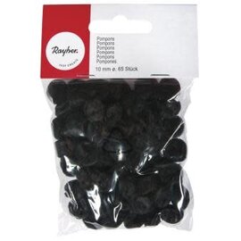 Pompons, zwart, 10 mm, 65 st.