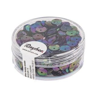 Pailletten, 6mm ø, schotel, doosje à 6 g, wasbaar, iris. zwart