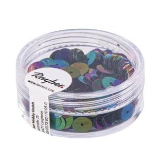 Pailletten,6mm ø, glad, doosje à 6 g, wasbaar, iris. zwart