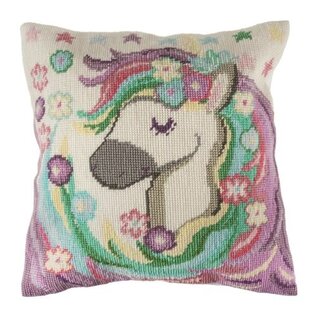 Kruissteekkussen : 40x40 cm : Kit broderie demi-point : "Unicorn"