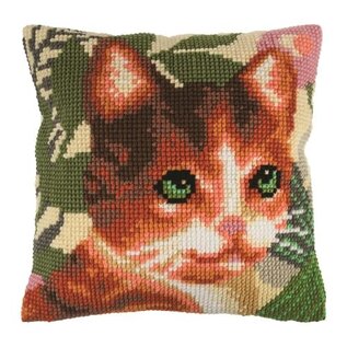 Kruissteekkussen : 40x40 cm : kit point de croix : imprimé : "Kat"