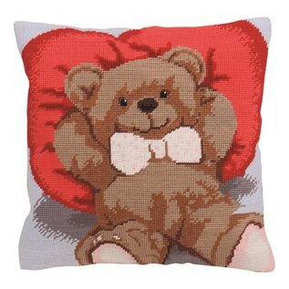 Kussen: 40x40 cm: Borduurpakket met halve steek: "Ted"