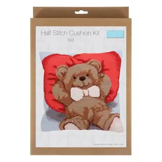 Kussen: 40x40 cm: Borduurpakket met halve steek: "Ted"