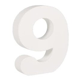 Houten nummer 9 , wit, 11cm, dikte 2 cm