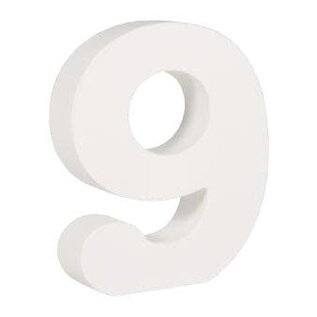 Houten nummer 9 , wit, 11cm, dikte 2 cm
