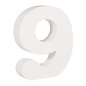 Houten nummer 9 , wit, 11cm, dikte 2 cm