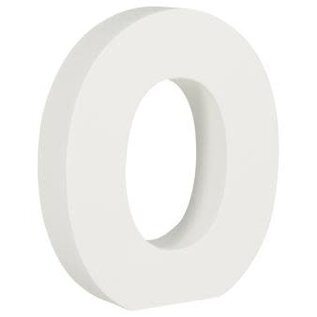 Houten nummer 0 , wit, 11cm, dikte 2 cm