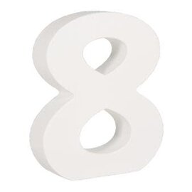 Houten nummer 8 , wit, 11cm, dikte 2 cm