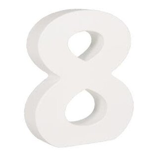 Houten nummer 8 , wit, 11cm, dikte 2 cm