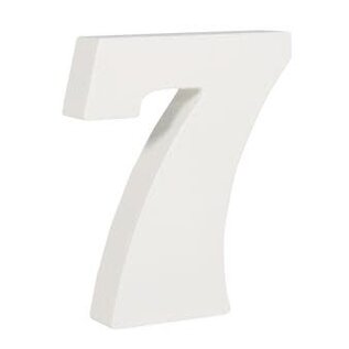 Houten nummer 7 , wit, 11cm, dikte 2 cm