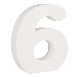 Houten nummer 6 , wit, 11cm, dikte 2 cm
