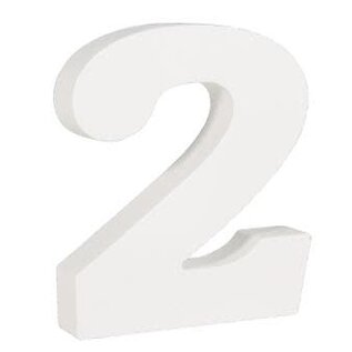 Houten nummer2 , wit, 11cm, dikte 2 cm