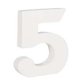 Houten nummer5 , wit, 11cm, dikte 2 cm