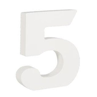 Houten nummer5 , wit, 11cm, dikte 2 cm