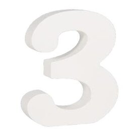 Houten nummer 3 , wit, 11cm, dikte 2 cm