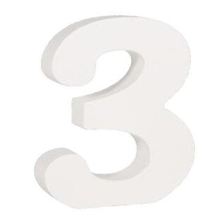 Houten nummer 3 , wit, 11cm, dikte 2 cm