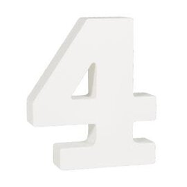 Houten nummer 4 , wit, 11cm, dikte 2 cm