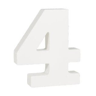 Houten nummer 4 , wit, 11cm, dikte 2 cm