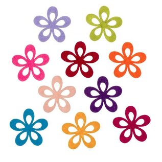 Viltbloemen 4cm diverse kleuren 10st.