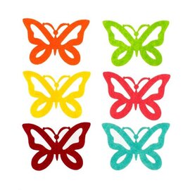 6 vilten vlinders, diverse kleuren 6cm