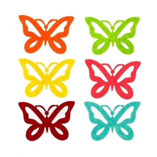 6 vilten vlinders, diverse kleuren 6cm