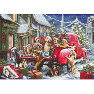 Borduurpakket Puppies Christmas - 50 x 35 cm