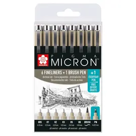 Sakura Pigma Micron PN-set - 7 maten + 1 PN - Zwart