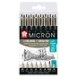 Pigma Micron Etui Promotieset met 7 fineliners Zwart + 1 gratis Pigma Micron PN