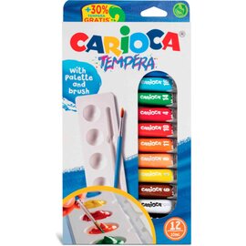 Carioca - Tempera Tubes 10ml + Brush - 12 delig