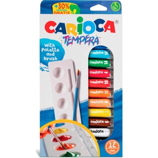 Carioca - Tempera Tubes 10ml + Brush - 12 delig