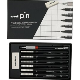 Uni-ball Uni Pin Fineliner Startersset Set 6 stuks met Vulpotlood en Gum