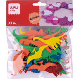 Schuimrubber vormen "Dino" glitter, 40 stuks - Assortie kleuren