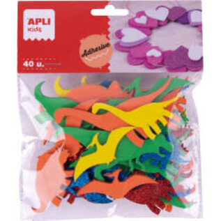 Schuimrubber vormen "Dino" glitter, 40 stuks - Assortie kleuren