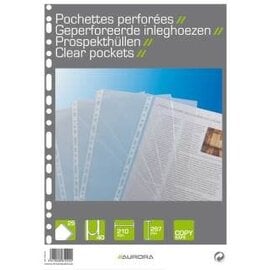 Aurora: U-map A4, in PP 40µ, 23-gaats, set van 25 stuks - Transparant