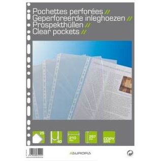 Aurora: U-map A4, in PP 40µ, 23-gaats, set van 25 stuks - Transparant