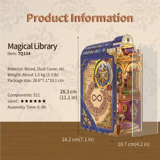 DIY Book Nook Boekensteun Magical Library, Tone-Cheer, 18,2×10,7×28,3cm